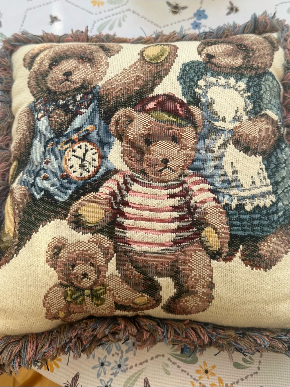Dakota 3 bears tapestry throw pillow. 12x12
66% cotton/34% polyester